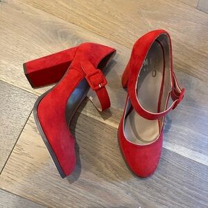 Mix No.6 brand red suede Mary Jane heels